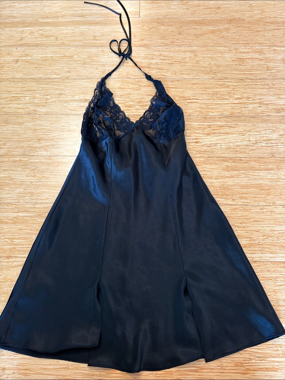Vintage Frederick's of Hollywood Black Lace Halter Slip Dress size small